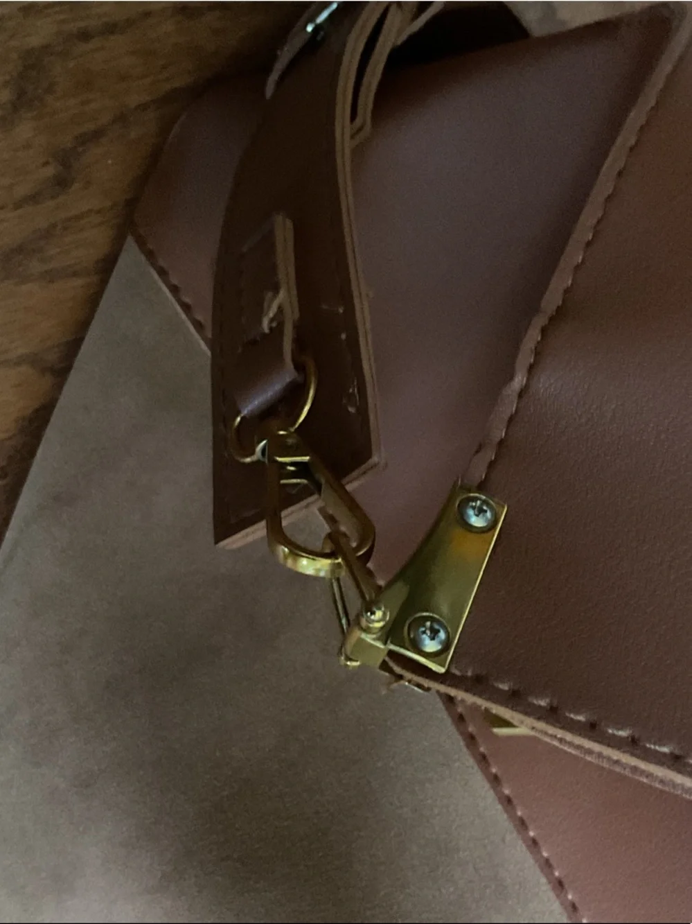 Two-Tone Brown Leather & Suede Messenger Bag with Gold Hardware